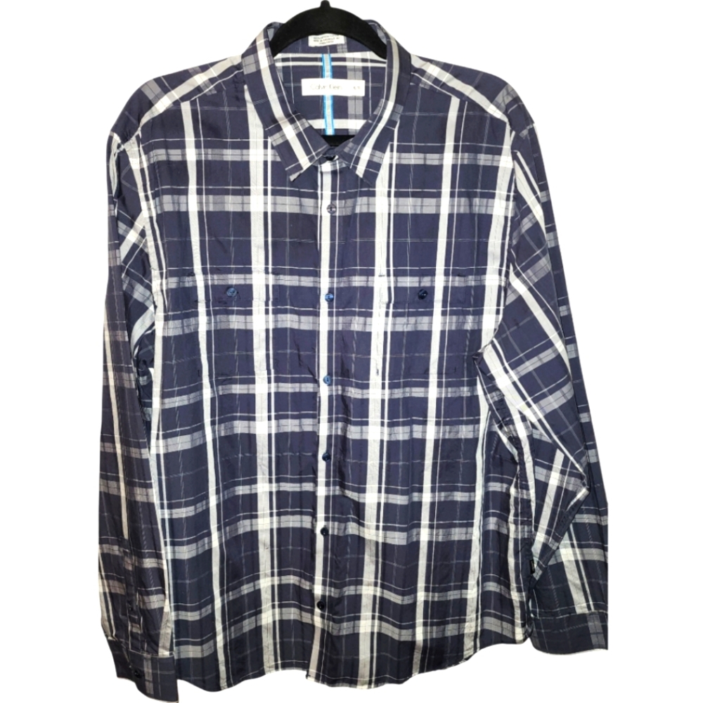 Navy Plaid Button-Up Shirt